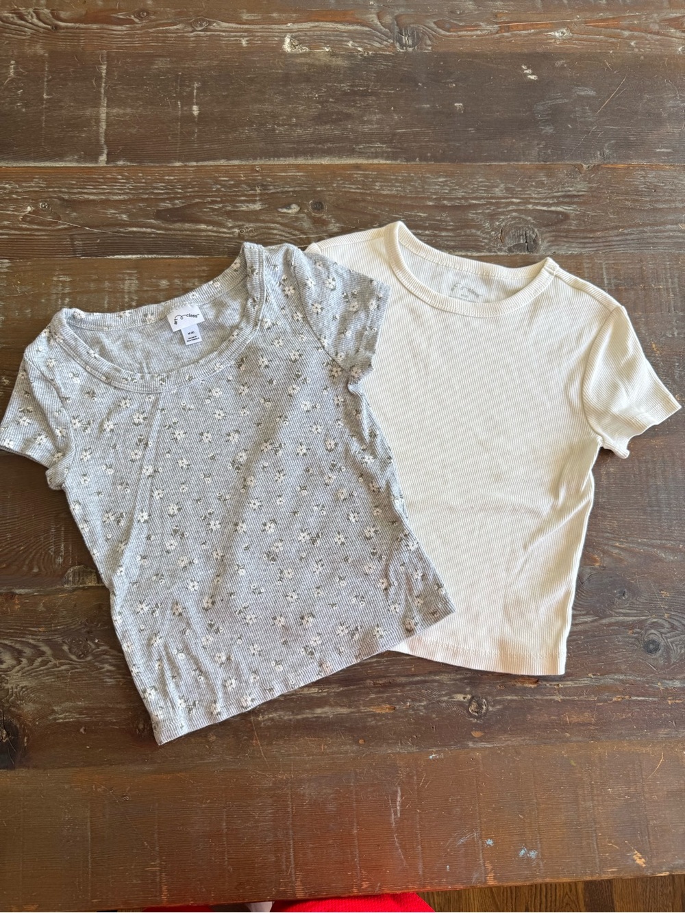 art class Girls' Short Sleeve Tees - Light Gray Floral & Cream Ribbed (2-Pack)